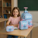 Kit Mochila Rodinhas Stitch Lancheira e Estojo