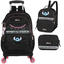 Kit Mochila Rodinhas Stitch Lancheira e Estojo